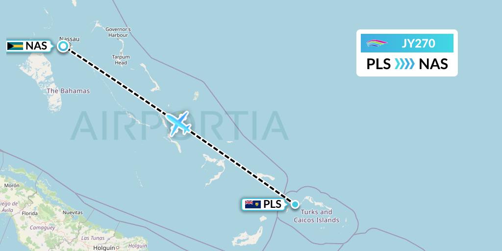 JY270 InterCaribbean Airways Flight Map: Providenciales to Nassau