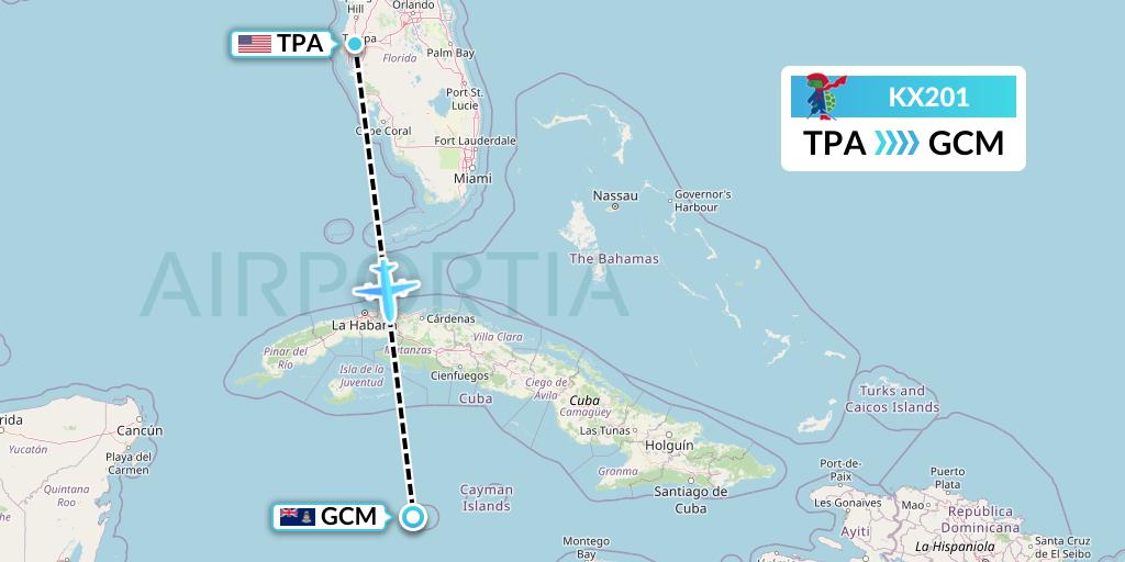 KX201 Cayman Airways Flight Map: Tampa to George Town