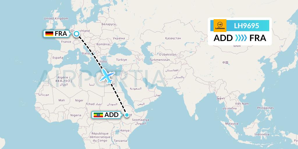 LH9695 Lufthansa Flight Map: Addis Ababa to Frankfurt
