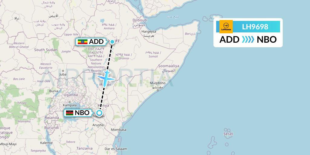 LH9698 Lufthansa Flight Map: Addis Ababa to Nairobi
