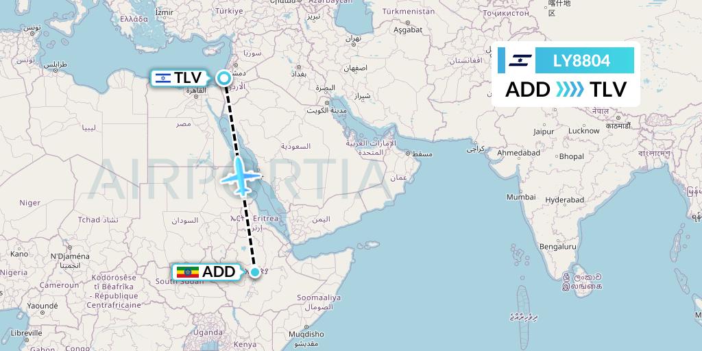 LY8804 El Al Flight Map: Addis Ababa to Tel Aviv