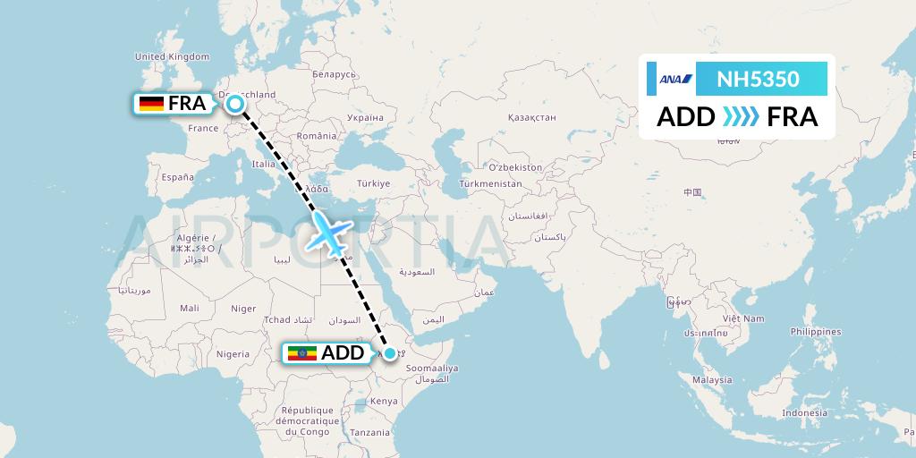 NH5350 All Nippon Airways Flight Map: Addis Ababa to Frankfurt