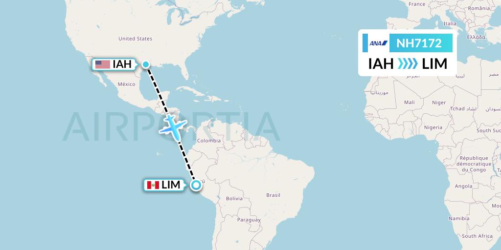 NH7172 All Nippon Airways Flight Map: Houston to Lima