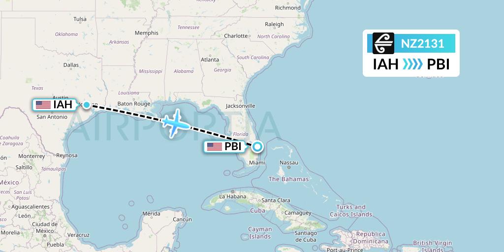 NZ2131 Air New Zealand Flight Map: Houston to West Palm Beach
