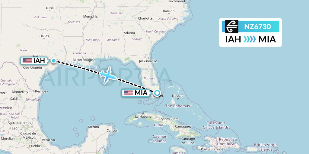 NZ6730 Air New Zealand Flight Map: Houston to Miami