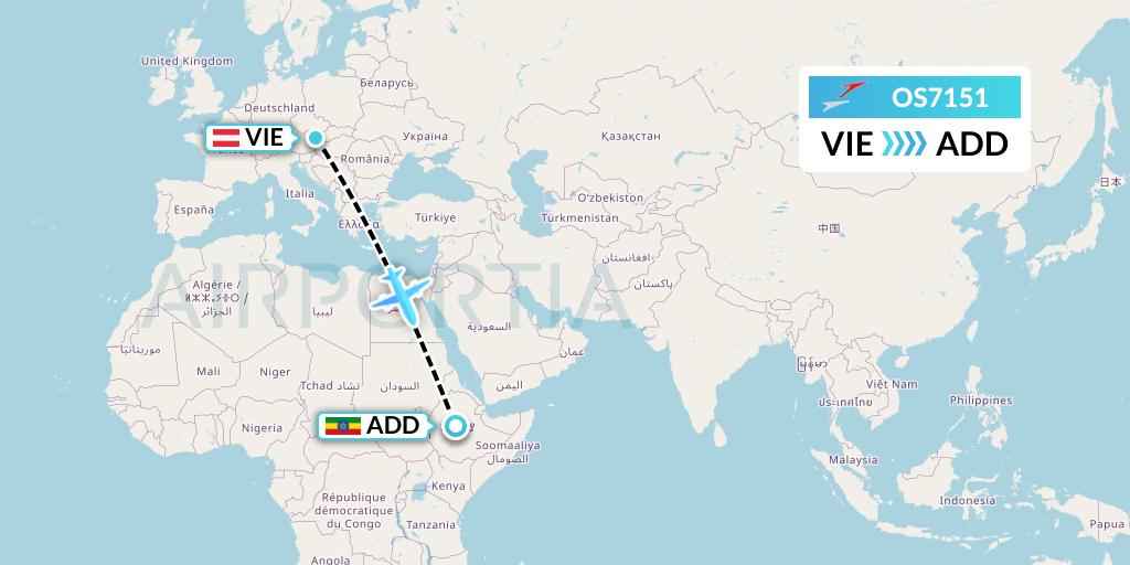 OS7151 Austrian Airlines Flight Map: Vienna to Addis Ababa