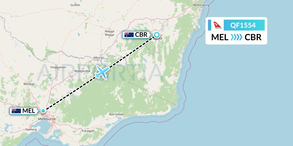 QF1554 Qantas Flight Map: Melbourne to Canberra