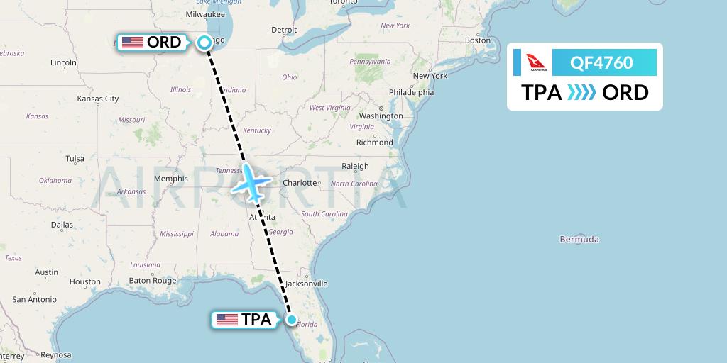 QF4760 Qantas Flight Map: Tampa to Chicago