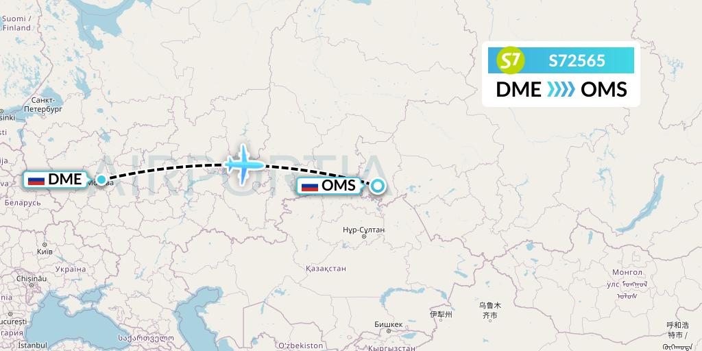 S72565 S7 Airlines Flight Map: Moscow to Omsk