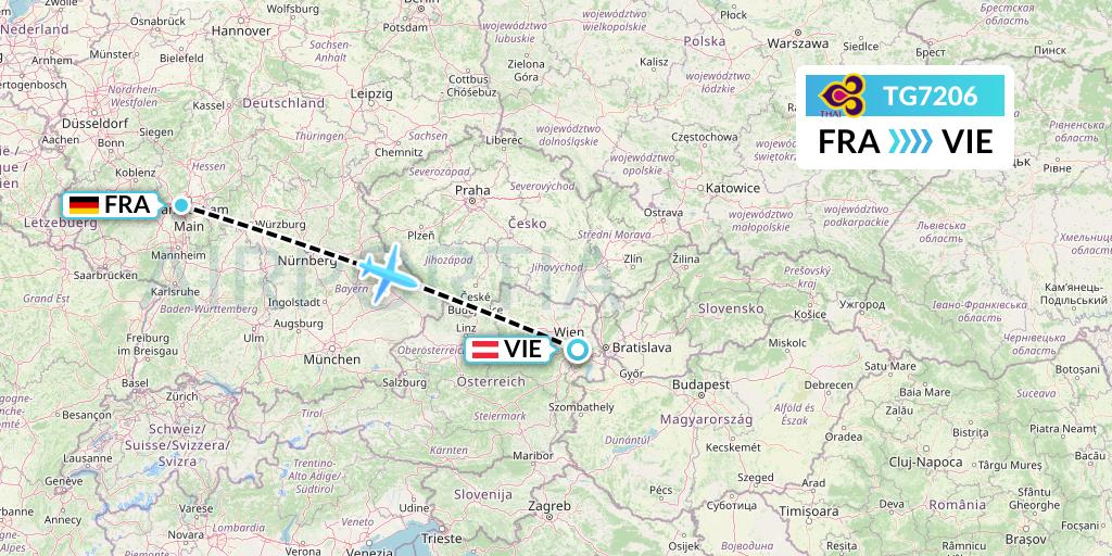 TG7206 Thai Airways Flight Map: Frankfurt to Vienna