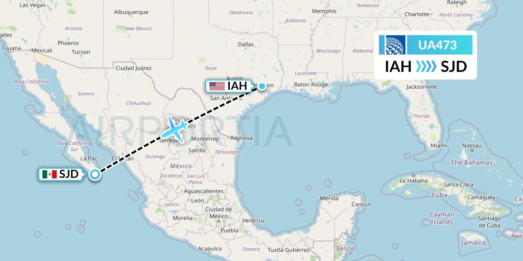 UA473 United Airlines Flight Map: Houston to San Jose del Cabo