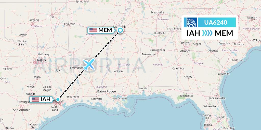UA6240 United Airlines Flight Map: Houston to Memphis