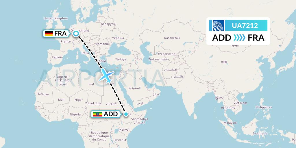 UA7212 United Airlines Flight Map: Addis Ababa to Frankfurt