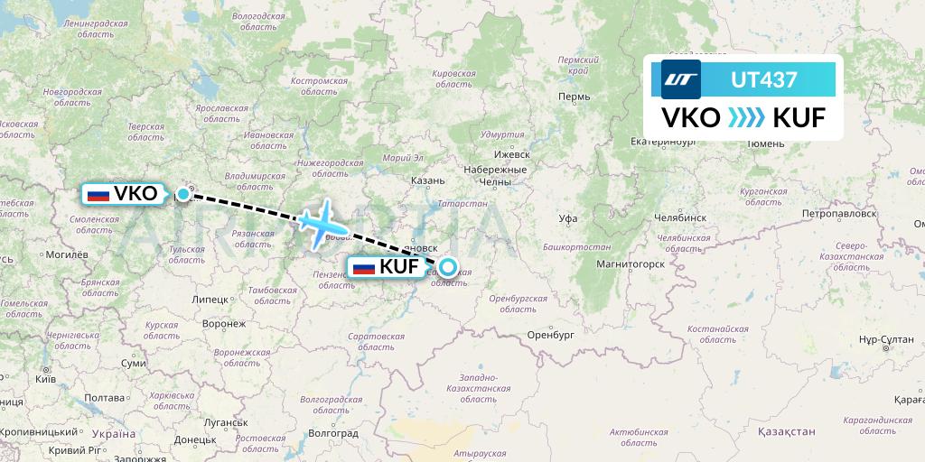 UT437 UTair Flight Map: Moscow to Samara