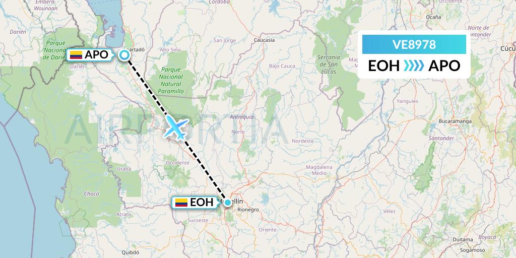 VE8978 Easyfly Flight Map: Medellin to Apartado