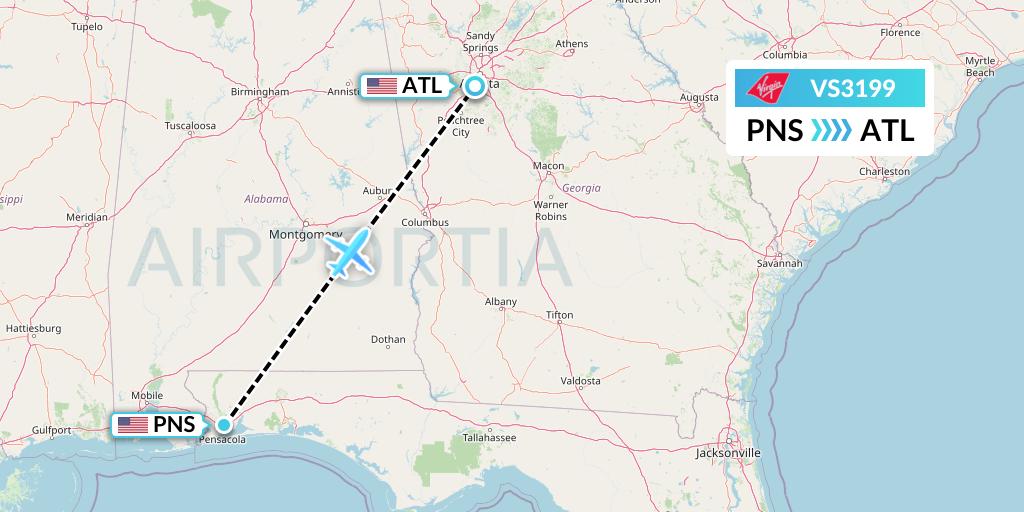 VS3199 Virgin Atlantic Airways Flight Map: Pensacola to Atlanta