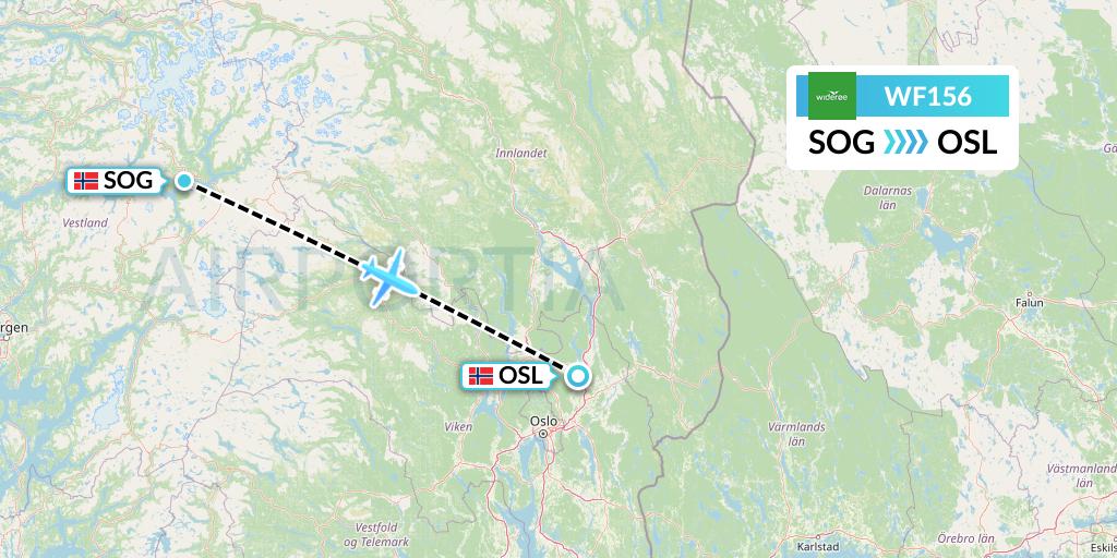 WF156 Wideroe Flight Map: Sogndal to Oslo