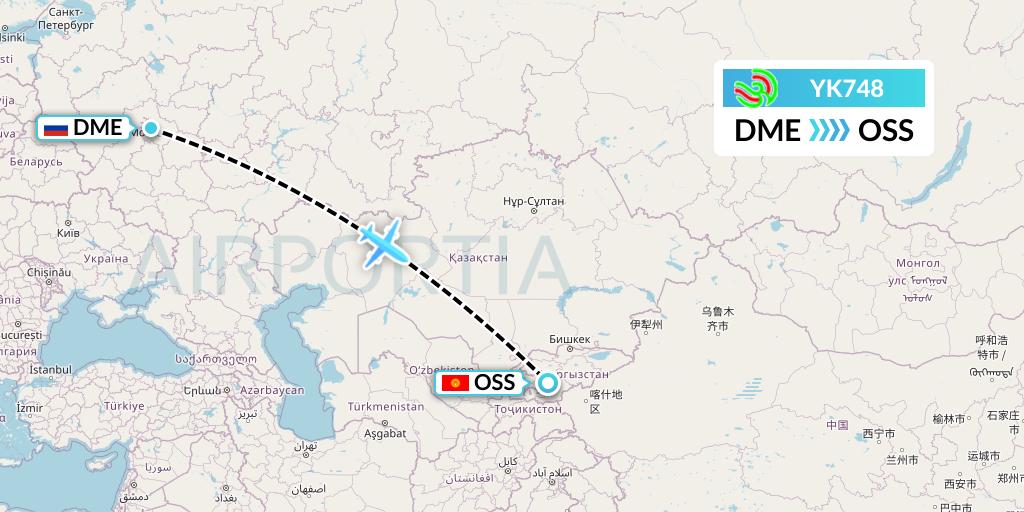 YK748 Avia Traffic Flight Map: Moscow to Osh