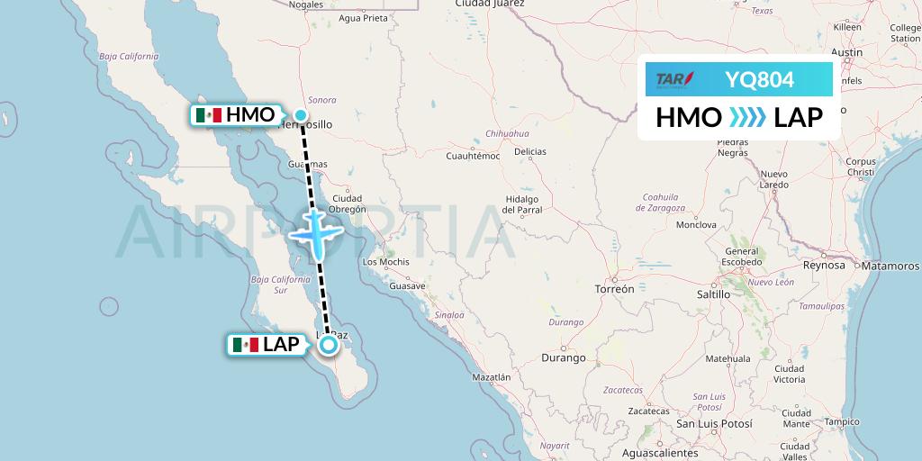 YQ804 TAR Aerolineas Flight Map: Hermosillo to La Paz