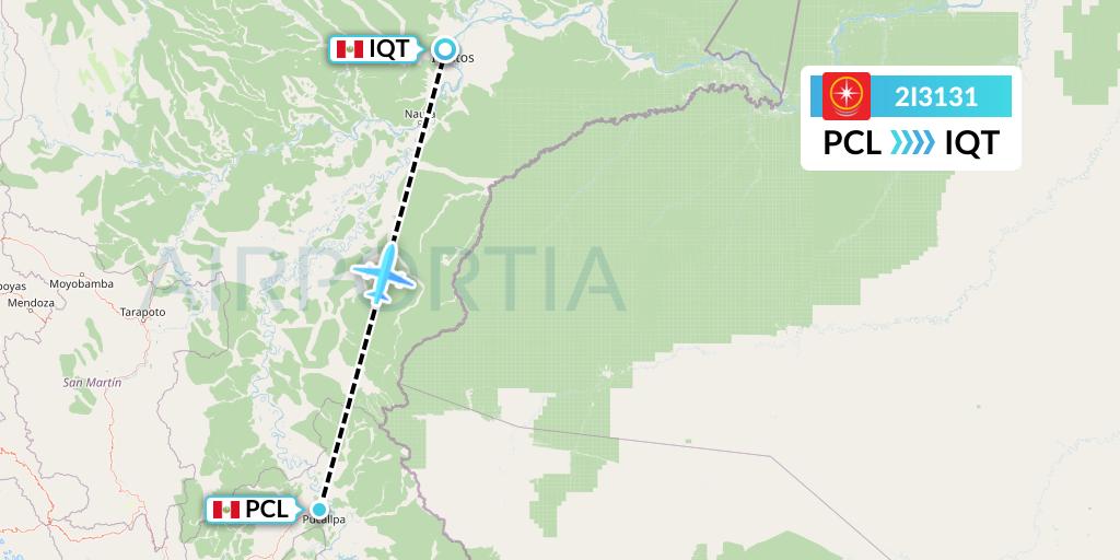 2I3131 Star Peru Flight Map: Pucallpa to Iquitos