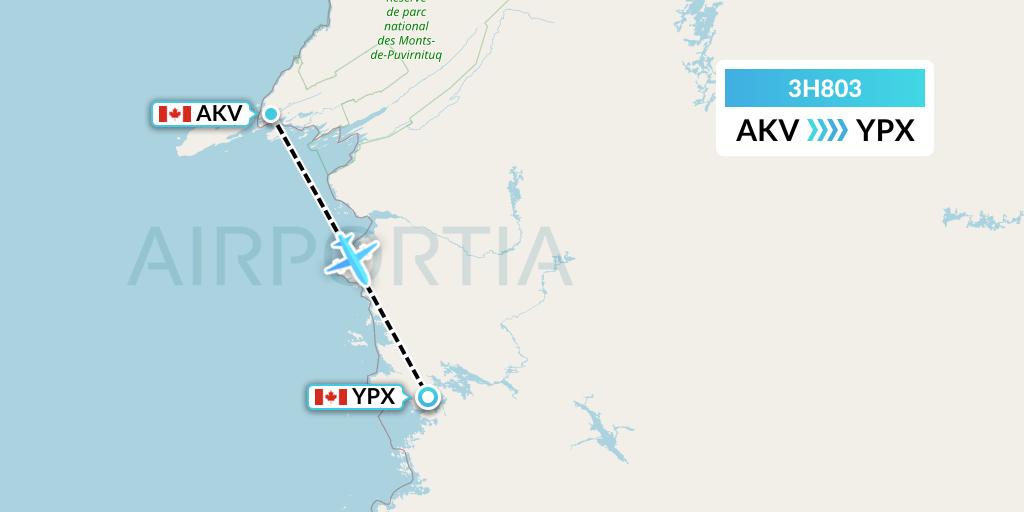3H803 Air Inuit Flight Map: Akulivik to Puvirnituq