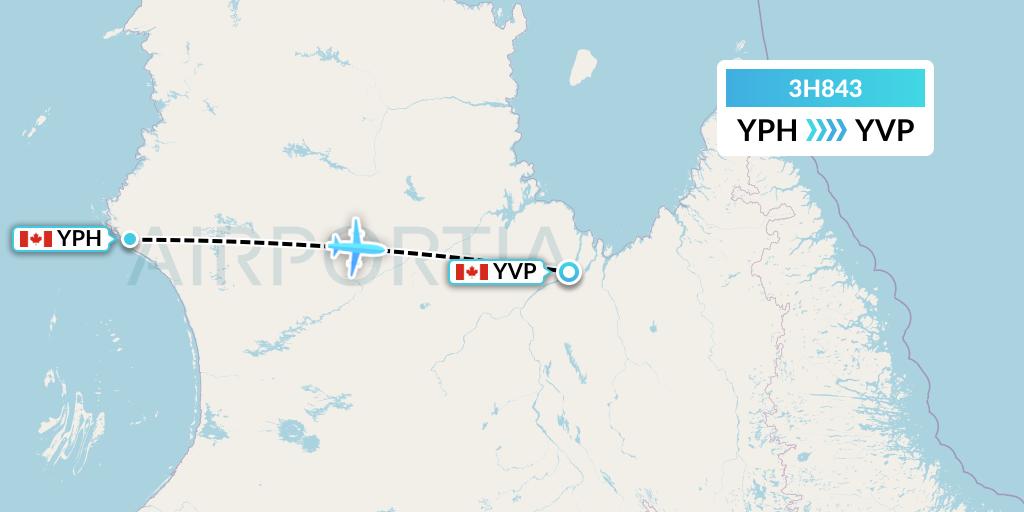 3H843 Air Inuit Flight Map: Inukjuak to Kuujjuaq