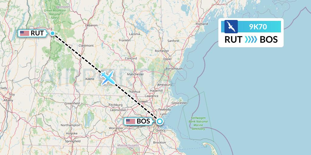 9K70 Cape Air Flight Map: Rutland to Boston