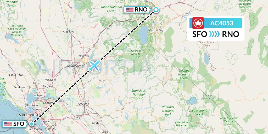 AC4053 Air Canada Flight Map: San Francisco to Reno