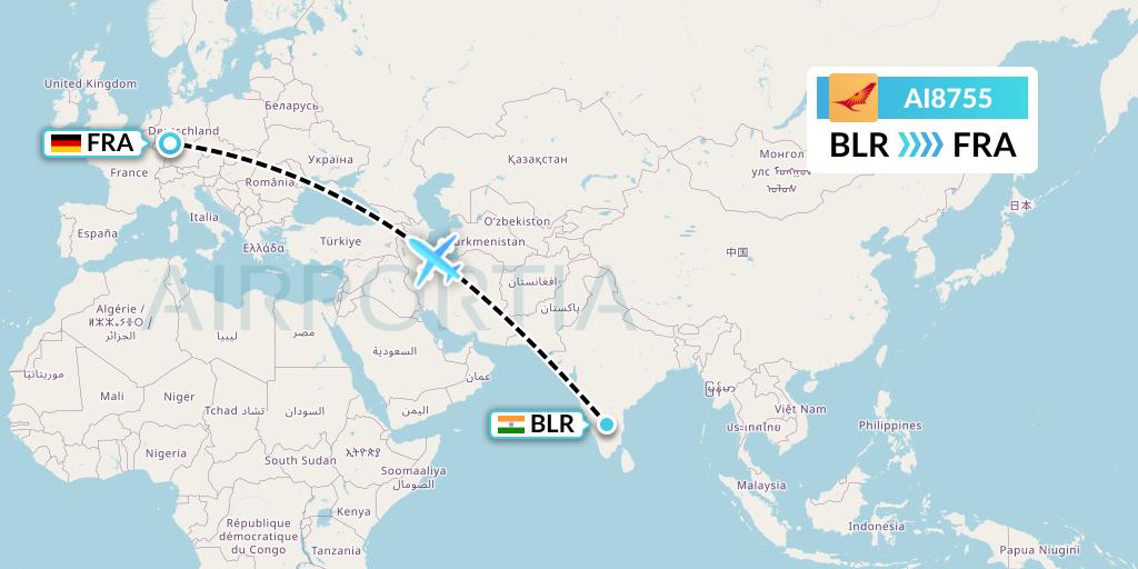 AI8755 Air India Flight Map: Bangalore to Frankfurt