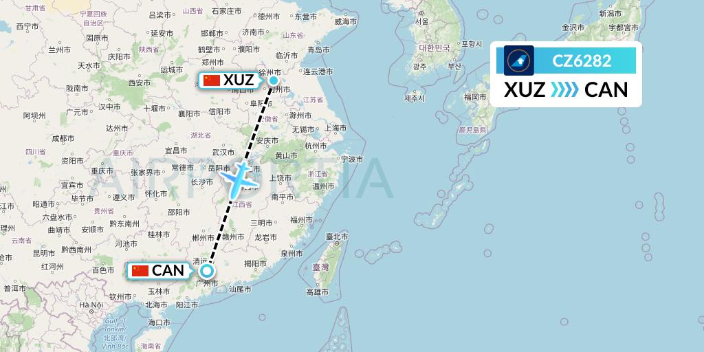 CZ6282 China Southern Airlines Flight Map: Xuzhou to Guangzhou