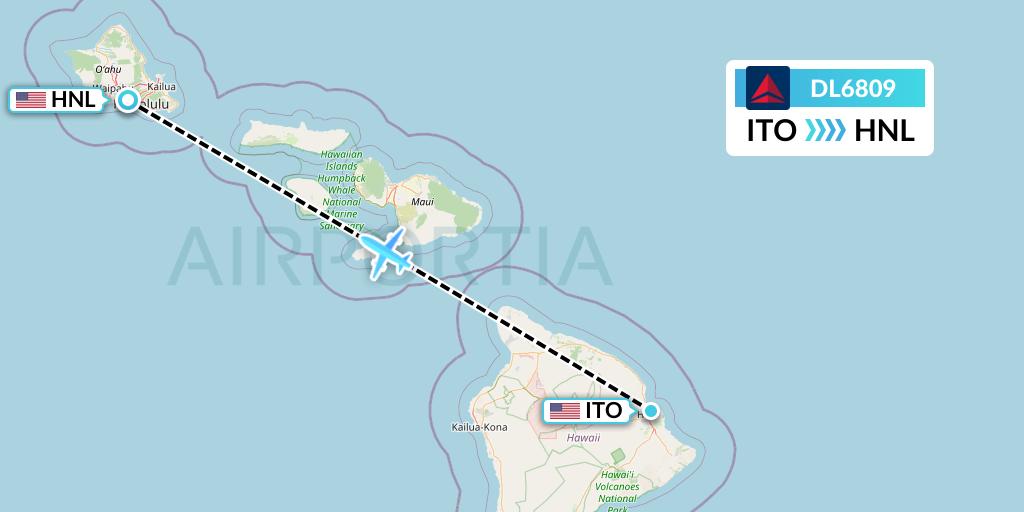 DL6809 Delta Air Lines Flight Map: Hilo to Honolulu