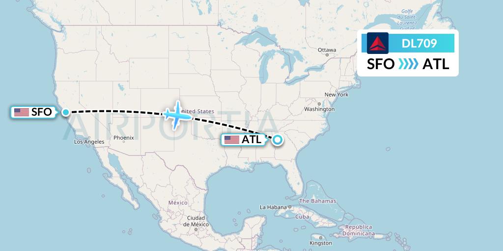 DL709 Delta Air Lines Flight Map: San Francisco to Atlanta