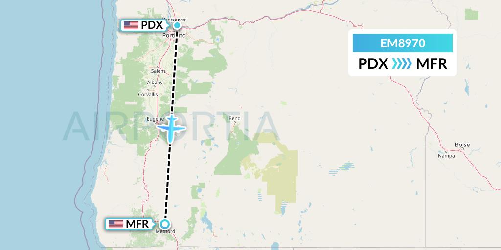 EM8970 Empire Airlines Flight Map: Portland to Medford