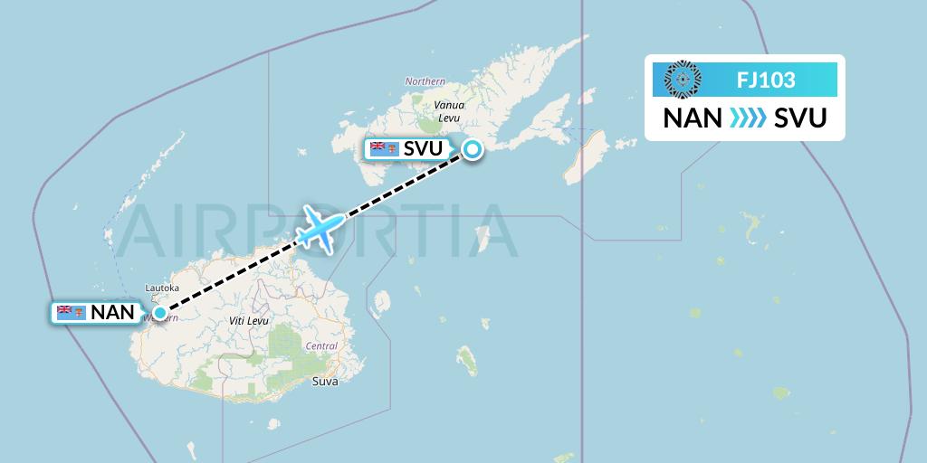 FJ103 Fiji Airways Flight Map: Nadi to Savusavu