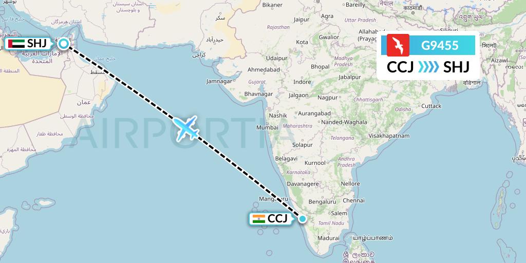 G9455 Air Arabia Flight Map: Kozhikode to Sharjah