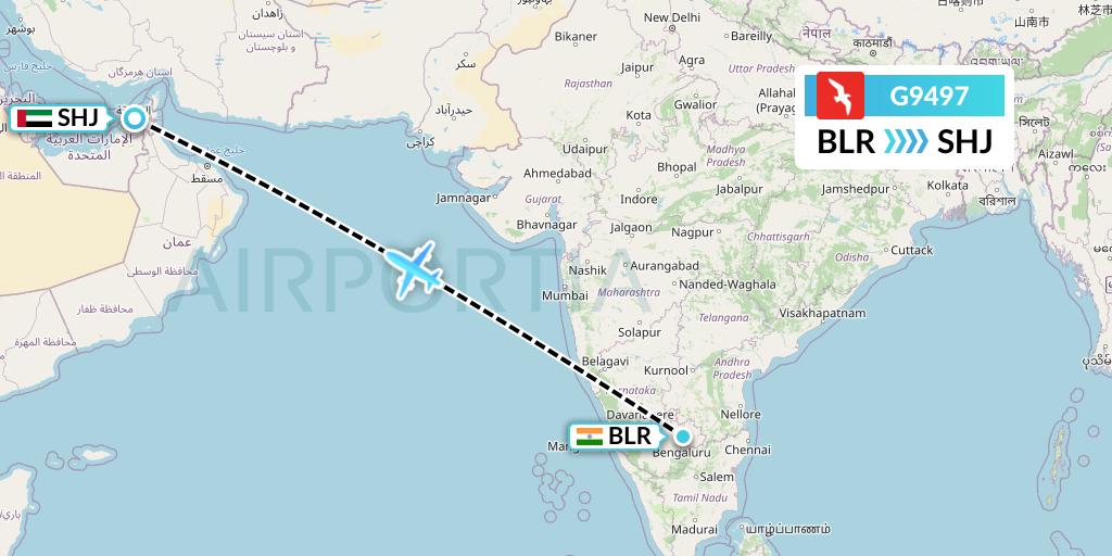 G9497 Air Arabia Flight Map: Bangalore to Sharjah