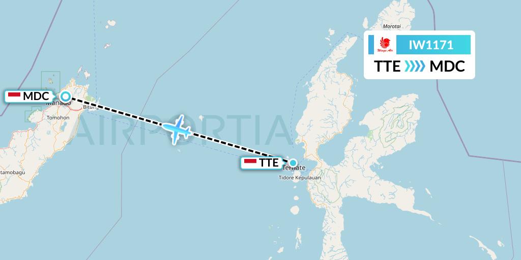 IW1171 Wings Air Flight Map: Ternate to Manado