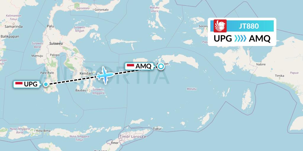 JT880 Lion Airlines Flight Map: Makassar to Ambon