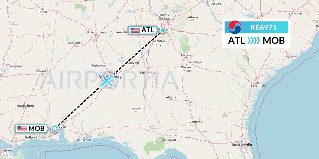 KE6971 Korean Air Flight Map: Atlanta to Mobile