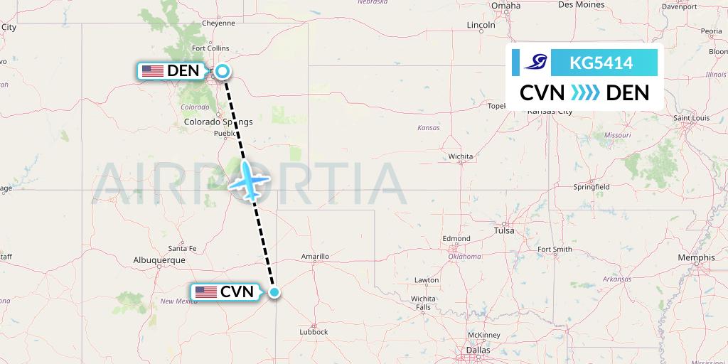 KG5414 Key Lime Air Flight Map: Clovis to Denver