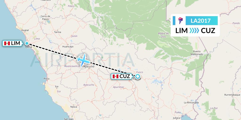 LA2017 LAN Airlines Flight Map: Lima to Cusco