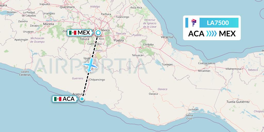 LA7500 LAN Airlines Flight Map: Acapulco to Mexico City