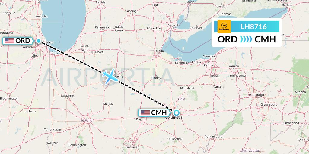 LH8716 Lufthansa Flight Map: Chicago to Columbus
