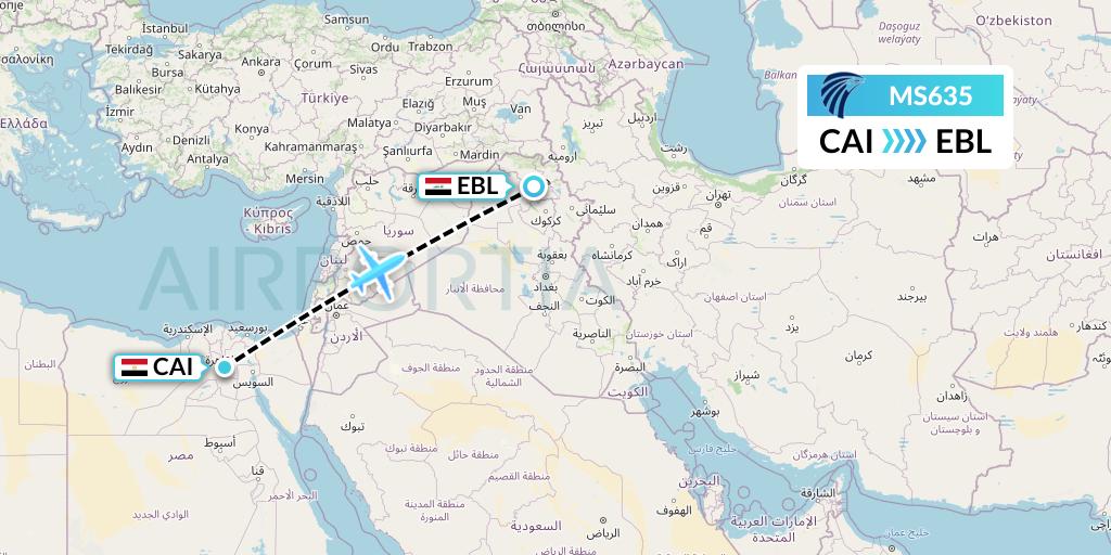 MS635 EgyptAir Flight Map: Cairo to Arbil