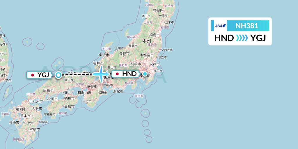 NH381 All Nippon Airways Flight Map: Tokyo to Yonago