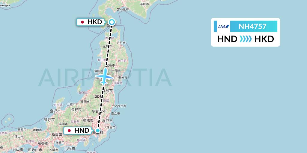 NH4757 All Nippon Airways Flight Map: Tokyo to Hakodate