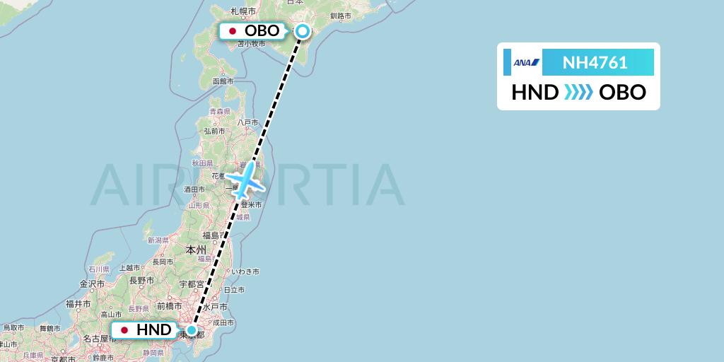 NH4761 All Nippon Airways Flight Map: Tokyo to Obihiro