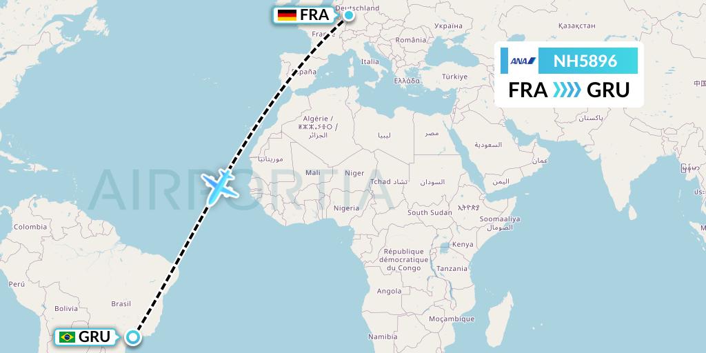 NH5896 All Nippon Airways Flight Map: Frankfurt to Sao Paulo