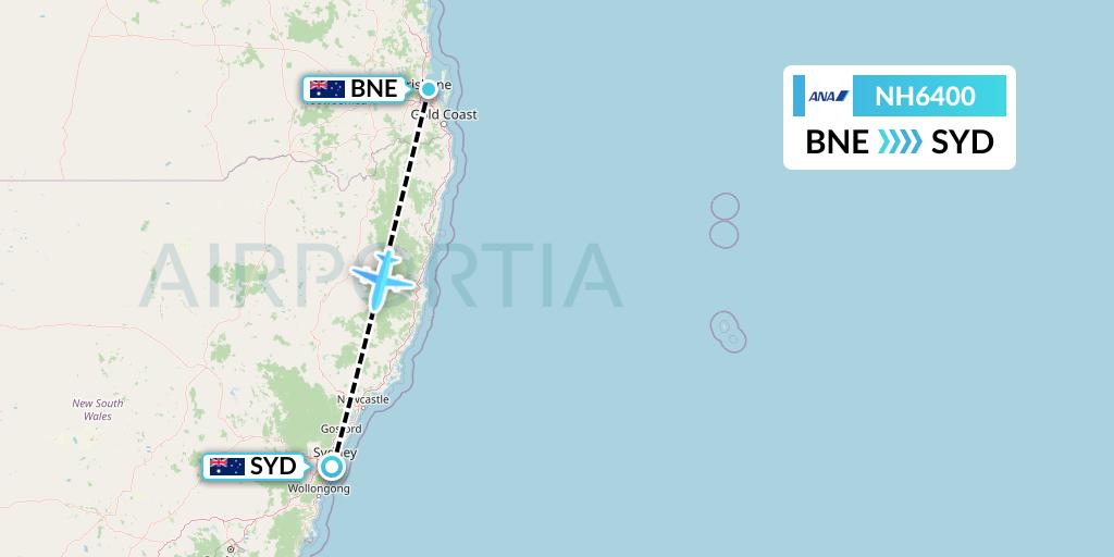 NH6400 All Nippon Airways Flight Map: Brisbane to Sydney