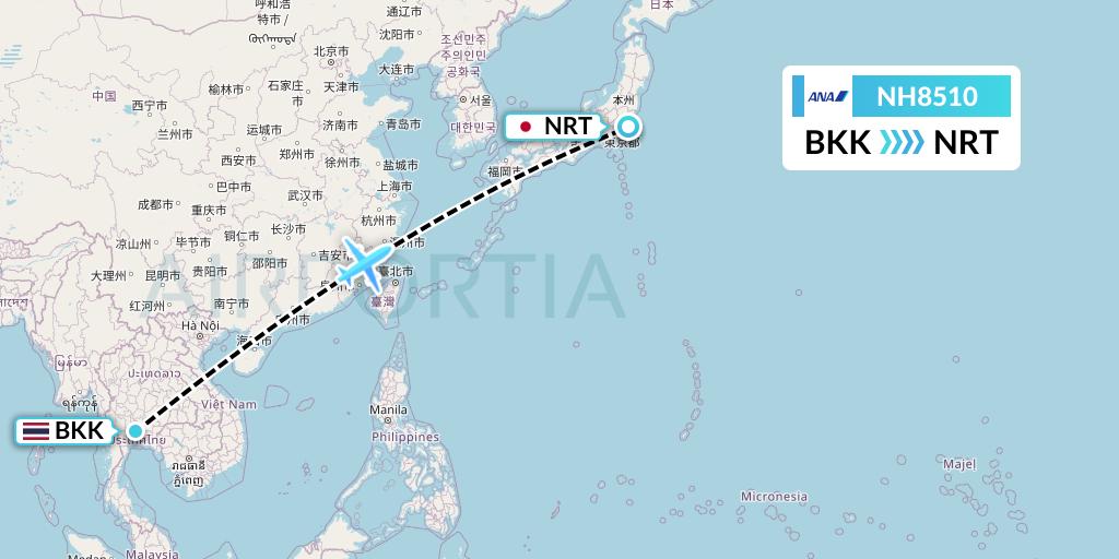 NH8510 All Nippon Airways Flight Map: Bangkok to Tokyo